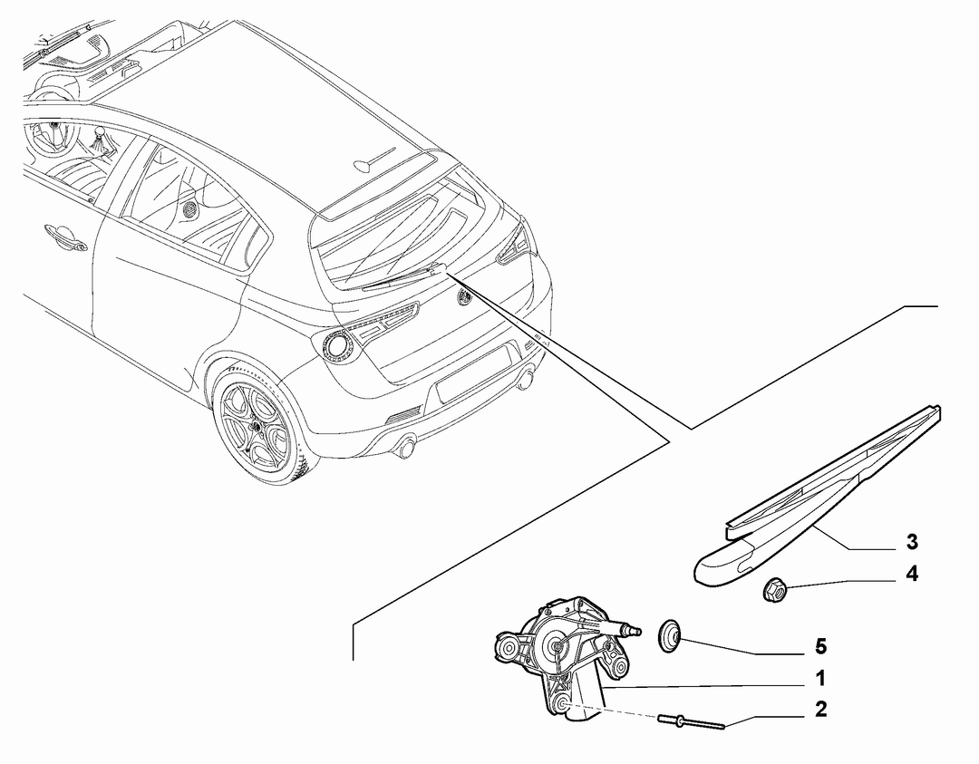 REAR WIPERS - ARM, BRUSHES AND MOTOR