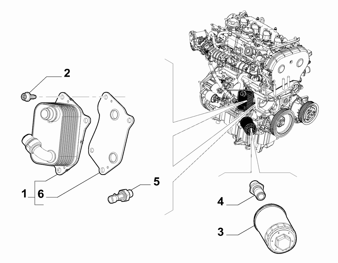HEAT EXCHANGER - OIL FILTER - OIL PRESSURE SWITCH